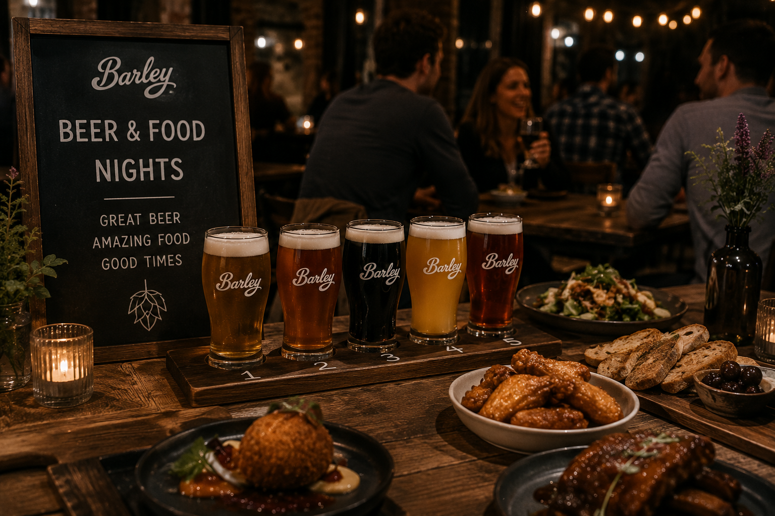 Small plates served alongside a flight of beers at a Beer & Food Night at Barley