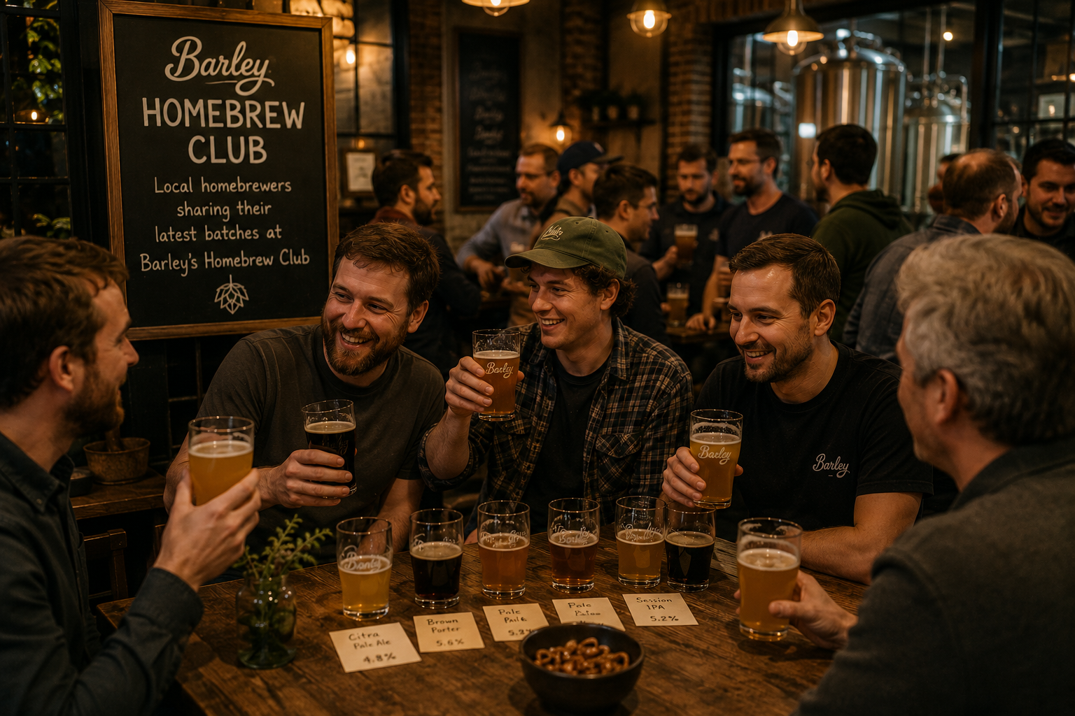 Local homebrewers sharing their latest batches at Barley's Homebrew Club